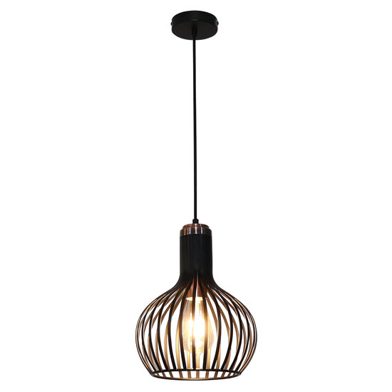 Fantasia Lámpara colgante Fantasia RAGA con casquillo E27, negro con detalles cobrizos, diámetro 23,5 cm, altura 32 cm.
