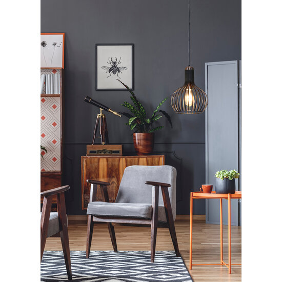 Rio mooie 1x E27 pendel zwart+koper Ø23,5cm