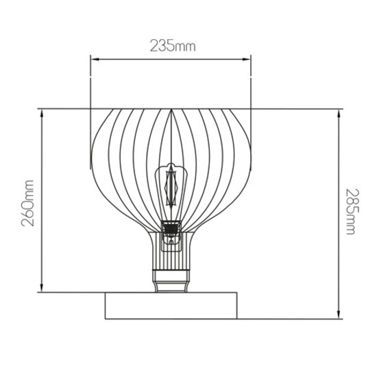 Lampe de table Fantasia RAGA avec douille E27, structure en acier noir à accent cuivré, diamètre 235 mm, hauteur 285 mm.