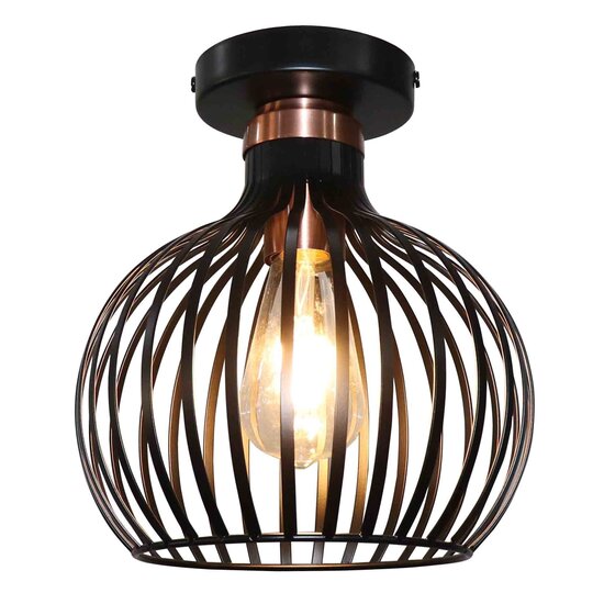 Fantasia Raga 1-lichts plafondlamp in zwart staal met koperkleurige details, E27 fitting, diameter 235 mm
