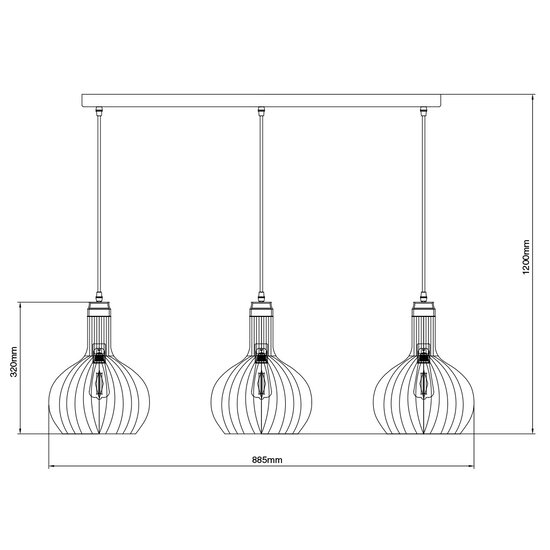 Rio elegante 3x E27 Pendelleuchte schwarz + kupfer