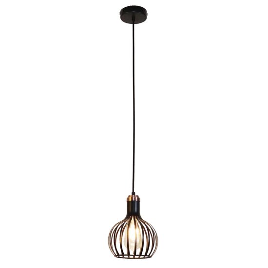 Lámpara colgante Fantasia Raga con portalámparas E27, estructura de acero negro con detalles cobrizos, Ø16 cm, IP20
