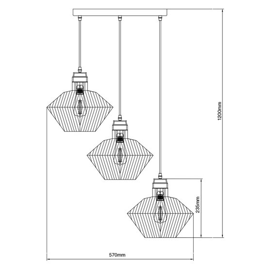 Shary 3x E27 pendant black + copper rnd