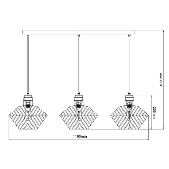 Shary 3x E27 suspension noir + faisceau cuivre