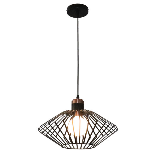 Fantasia Shary hanglamp met E27-fitting, staal, zwart met koper, Ø40 cm, hoogte 23,5 cm