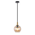 Fantasia Colgante Fantasia Osira con pantalla de cristal ámbar Ø200mm, estructura de acero negro-oro, casquillo E27, IP20, 1 punto de luz