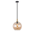 Fantasia Lámpara colgante Fantasia OSIRA con pantalla de vidrio ámbar Ø300mm, estructura negro y oro, casquillo E27