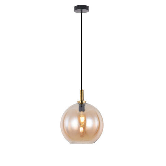 Fantasia Lámpara colgante Fantasia OSIRA con pantalla de vidrio ámbar Ø300mm, estructura negro y oro, casquillo E27