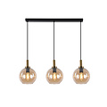 Suspension Iris E27 3L Noir + or, verre ambré 3x Ø200mm