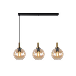 Fantasia Osira hanglamp 3-lichts zwart/goud, amber glas