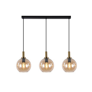 Colgante Iris E27 3L Negro + oro, cristal ámbar 3x Ø200mm