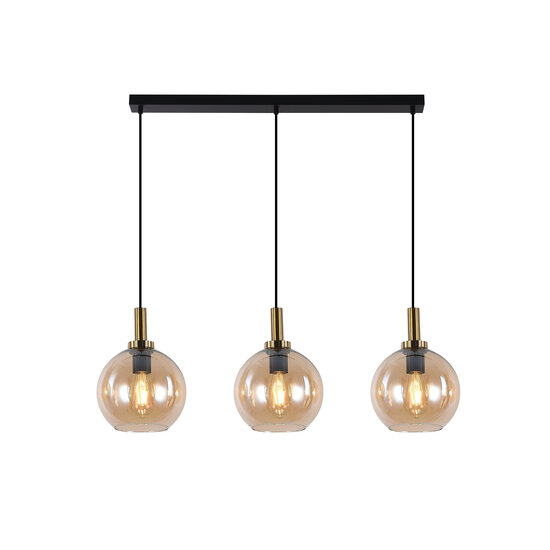 Fantasia Suspension Fantasia Osira E27 3L, structure noir/or avec verre ambré, 3x Ø200mm, IP20