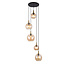 Fantasia Osira pendant light, E27, 5-light, black-gold frame with amber glass shades, IP20