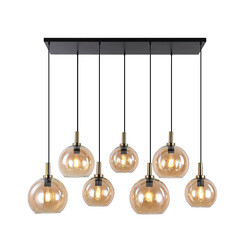 Suspension Iris E27 7L Noir + or, verre ambré 3x Ø200mm, 4x Ø250mm