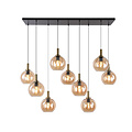 Iris pendant E27 9L Black + gold, amber glass 9x Ø200mm