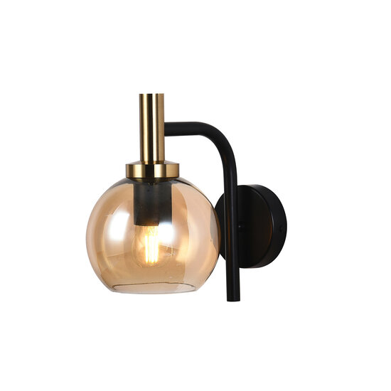 Fantasia Fantasia Osira wall light E27 black-gold, amber glass Ø150mm - steel wall light with 1 light point, IP20