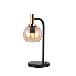 Iris table lamp E27 Black + gold, amber glass Ø150mm