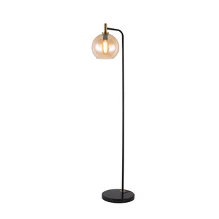 Iris vloerlamp E27 Zwart + goud, amber glas Ø250mm