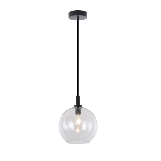 Fantasia Fantasia Aris Hängelampe Ø200mm, E27-Fassung, schwarzes Metall mit klarem Glas, 1 Lichtpunkt, IP20