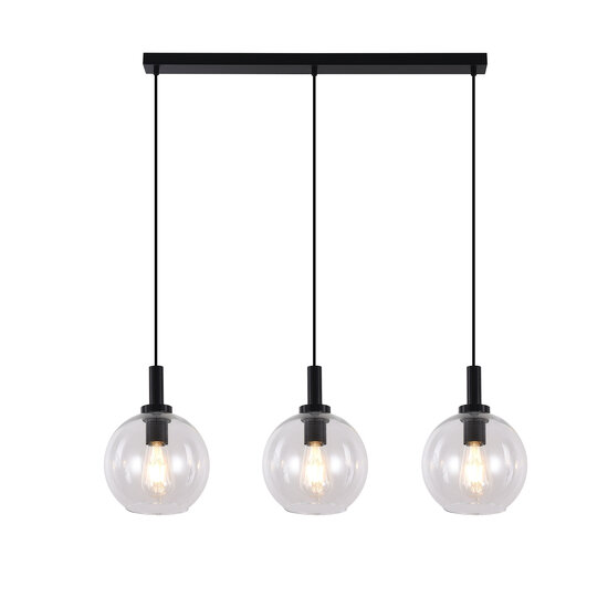Fantasia Osira hanging lamp E27 3L black, clear glass 3x Ø200mm - steel pendant lamp with 3 light points, IP20