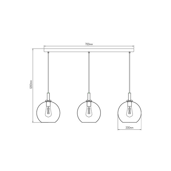 Aris elegant hanging lamp E27 3L Black, clear glass 3x Ø200mm