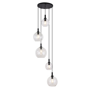 Lámpara colgante Fantasia Osira E27 5L negro, cristal claro