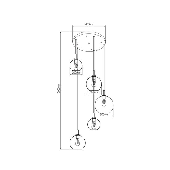 Fantasia Osira Hängelampe E27 5L schwarz, klares Glas - Pendelleuchte aus Stahl mit 5 Lichtpunkten, IP20
