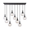 Fantasia Suspension Fantasia Osira à 9 points lumineux, armature en acier noir, verre clair 9x Ø20 cm, culot E27, largeur 115 cm, IP20
