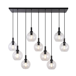 Aris gigantic hanging lamp E27 9L Black, clear glass 9x Ø200mm