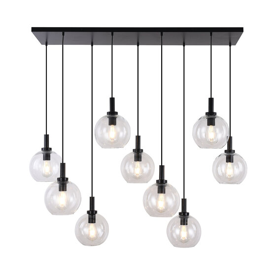 Fantasia Fantasia Osira pendant lamp with 9 light points, black steel frame, clear glass 9x Ø20 cm, E27 fitting, width 115 cm, IP20