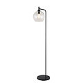 Fantasia Lámpara de pie Fantasia Osira E27, estructura de acero negro con tulipa de cristal transparente Ø250mm, altura 1550mm