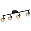 Fantasia Aris ceiling light, bar-shaped black steel frame with 4x E14 fitting and clear glass shades, 790 x 180 mm