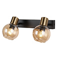 Fantasia Fantasia Osira wandlamp met 2 lichtpunten, fitting E14, zwart metaal en amber glas, IP20, 250x150 mm