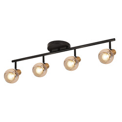 Fantasia Iris plafonnier barre noir verre ambré 4x E14
