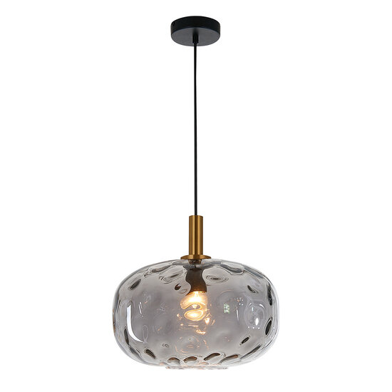 Fantasia Fantasia Astrid maxi hanglamp met E27-fitting, goudkleurig metaal met asgrijs glas, diameter 300 mm, dimbaar