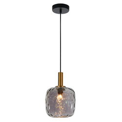 Astrid kleine pendellamp E27 Zwart + as grijs glas Ø150mm