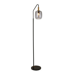 Astrid vloerlamp E27 Zwart + as grijs glas Ø180mm