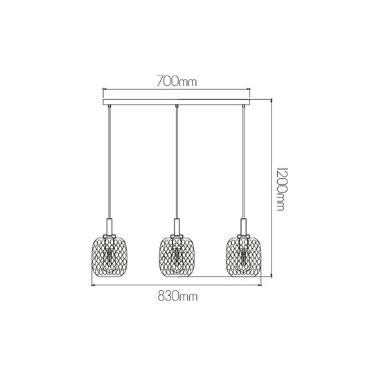 Astrid pendellamp Balk 3xE27 Zwart + 3x as grijs glas Ø180mm