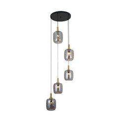 Fantasia OKIRU Pendelleuchte 5xE27 schwarz mit 5x aschgrauem Glas Ø180mm