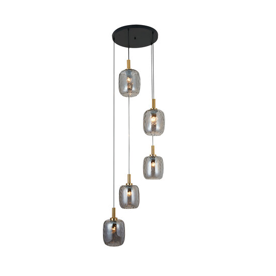 Fantasia Fantasia OKIRU pendellamp 5xE27 zwart met 5x as grijs glas Ø180mm, diameter armatuur 400mm, IP20