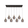 Fantasia Fantasia Okiru hanglamp Balk met 7x E27 fitting, zwart stalen frame en 7 grijze glazen kappen Ø150mm, 990 x 1200 mm