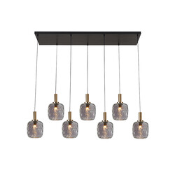 Suspension Fantasia Okiru Barre 7xE27 noir, verre gris