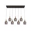 Fantasia Fantasia Okiru pendant light, beam shape with 7x E27 fitting, black steel frame and 7 ash grey glass shades Ø150mm, 990 x 1200 mm
