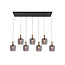 Fantasia Suspension Fantasia Okiru, forme barre avec 7x douilles E27, structure acier noir et 7 verres gris cendré Ø150mm, 990 x 1200 mm