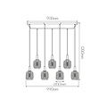 Fantasia Suspension Fantasia Okiru, forme barre avec 7x douilles E27, structure acier noir et 7 verres gris cendré Ø150mm, 990 x 1200 mm