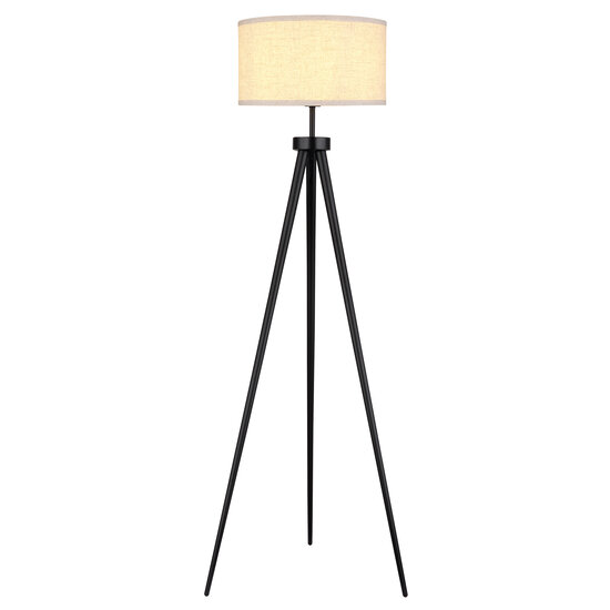 Lampadaire Maxima noir, 1xE27 exclu, avec abat-jour beige