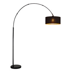 Lampadaire Maria noir, 1xE27 excl, avec abat-jour noir + or