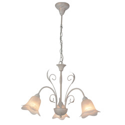 Lustre Fantasia Surya 3x E14, acier et verre, blanc antique