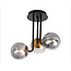 Fantasia Hasselt ceiling lamp with 3x G9 LED (included), matt black and bronze with ash grey glass