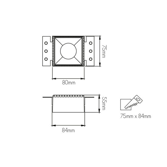 Fantasia Fantasia Casso foco empotrable cuadrado sin montura GU10, aluminio negro, 84x55mm, IP20
